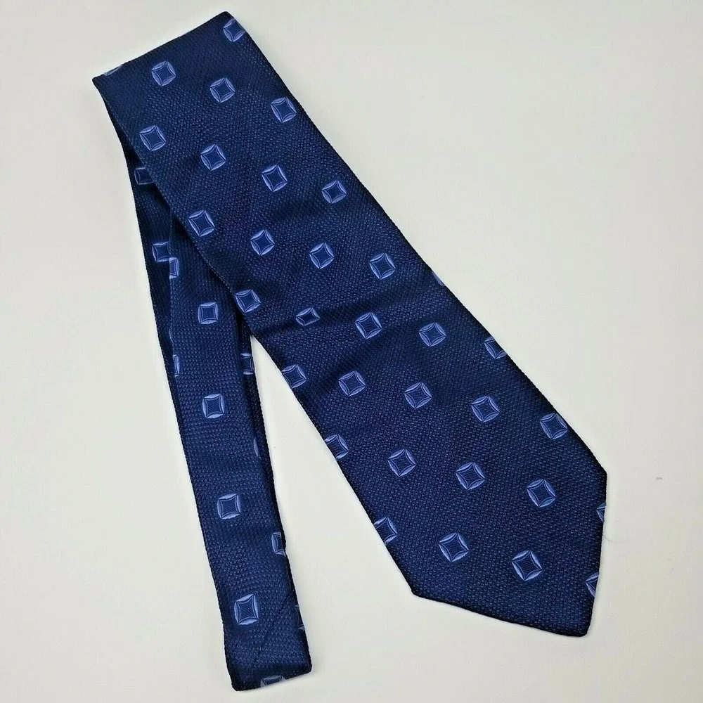 Mondo di Marco Tie, navy blue with geometric dots, silk, lined made Italy